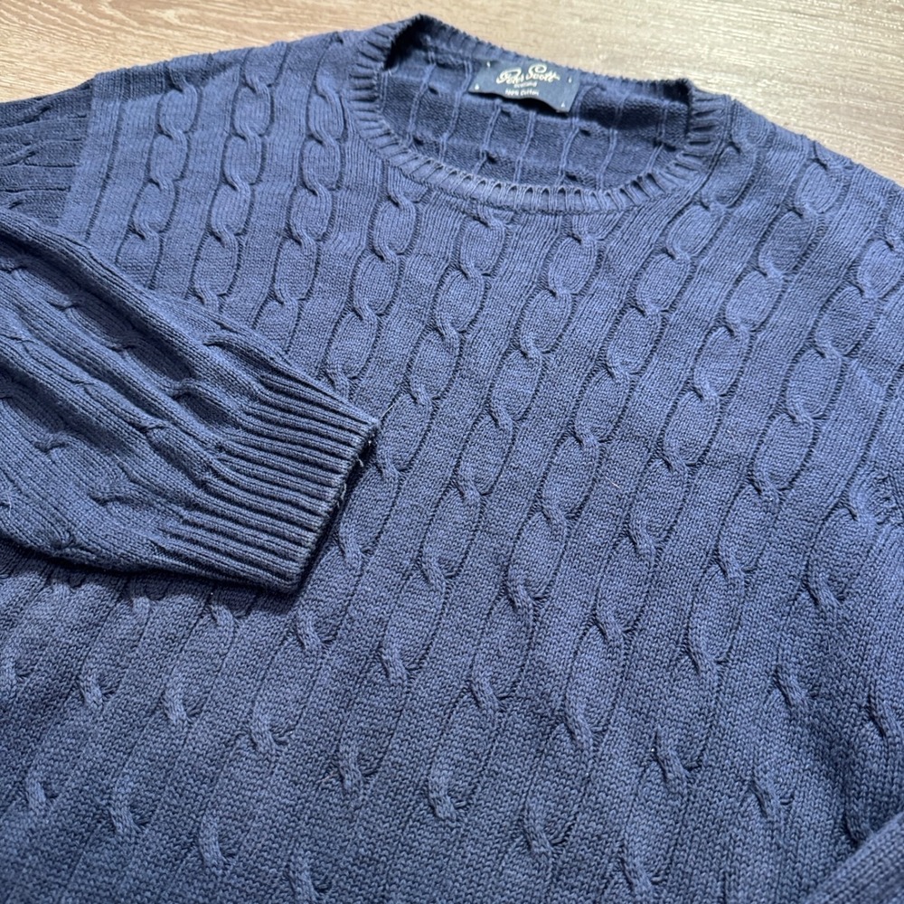 Peter Scott Sweater Mens 44 Large Cotton Cable Knit‎ Scotland Vintage Pullover